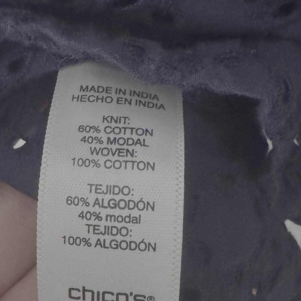 Chicos Navy Blue Sleeveless Crew Neck Sundress with Texture at Bottom - Picture 11 of 15